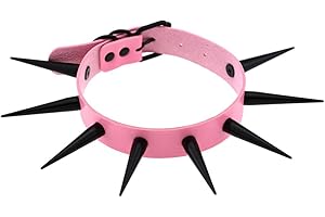 Pastel Goth Accessories - Unisex Simulated Leather Black Gothic Choker Necklace with 5.5cm Spikes