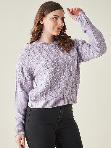 Image of Modeve Self Design Round Neck Casual Women Crop Top Sweater||Winterwear||