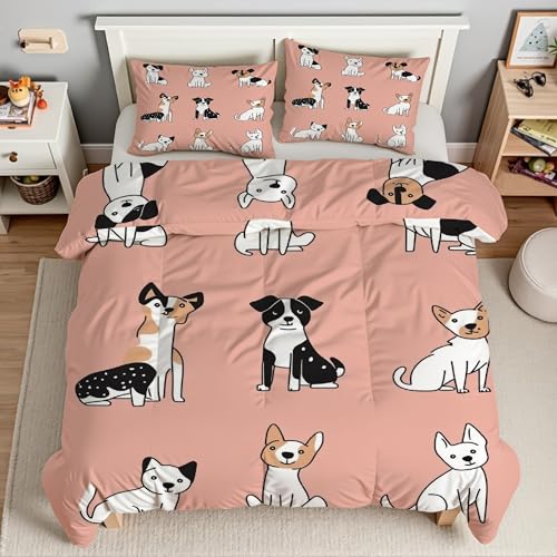 Housse de couette 220x240 chiot et parure de lit rose en microfibre douce avec taies - 3