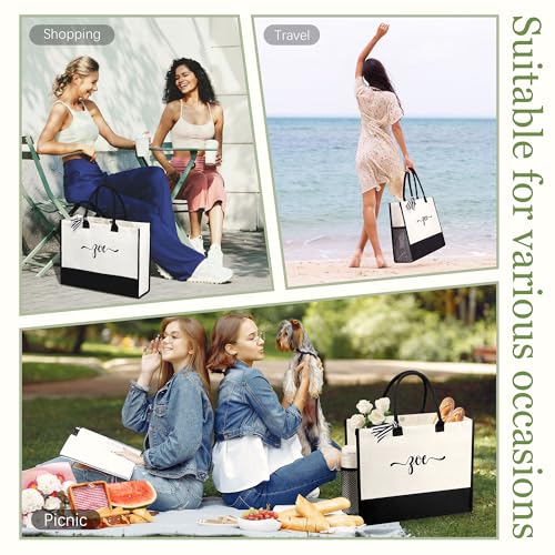 Image of Personalized Name Tote Bag for Women, Birthday Best Friend Bridesmaid Gifts for Women Canvas Initial Tote Bags