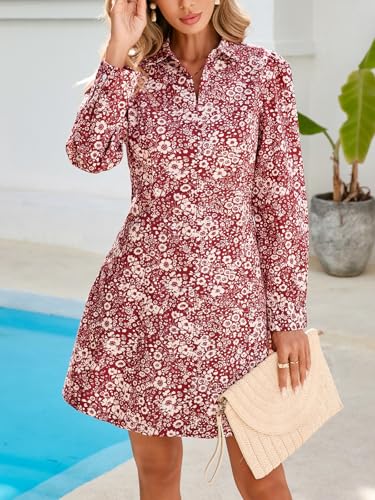 Image of EZAPINE Women Spring Dress 2026 Womens Summer Mini Dresses Floral Puff Sleeve Zipper A line Dress for Women with Pockets