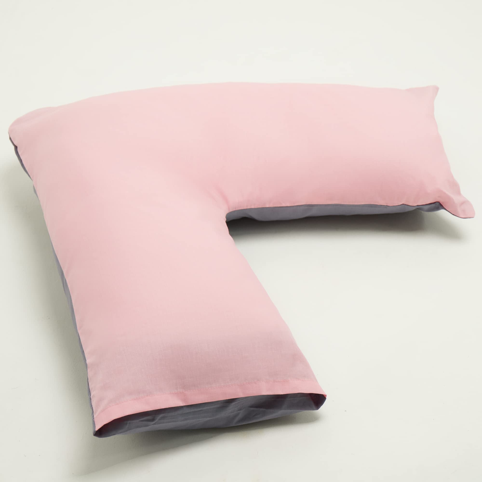 NIGHTZONE Hollowfibre Back & Neck Support V Shaped Orthopedic Pillow With Pillow Case New (PINK/GREY, 2 Tone Cover Complete With Pillow)