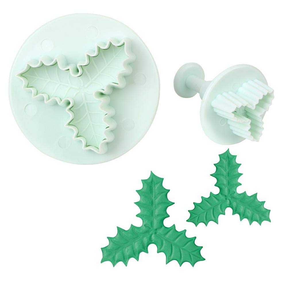 Tossper White 2Pcs/Set Fondant Cake Mold Bakeware Holly Leaf Mold Diy Cake Decorating Tools Cookie Mould Plastic Plunger Cutter