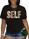 SOLY HUX Women's Letter Print T Shirt Short Sleeve Round Neck Graphic Tees Summer Tops Black Letter M