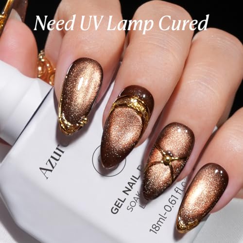 Image of AZUREBEAUTY 18ML Brown Cat Eye Magnetic Gel Nail Polish | Brown Coffe Glitter Gel Polish Magnetic Shimmer Effect Soak Off UV French Nail Art Design Salon DIY Manicure Gift for Women