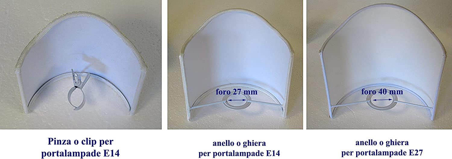 Paolo Rossi paralume mezza vela ventola veletta sagomata in tessuto con rifinitura oro dorata - produzione propria - made in Italy (bianco, diametro cm 45)
