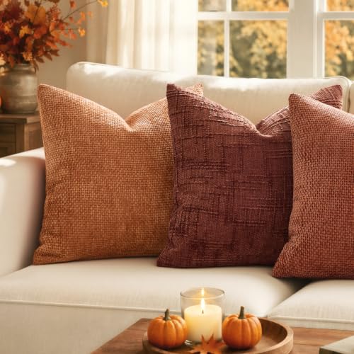 Image of MIULEE Pack of 2 Fall Orange Decorative Pillow Covers 20x20 Inch Soft Chenille Couch Throw Pillows Farmhouse Cushion Covers for Home Decor Sofa Bedroom Living Room