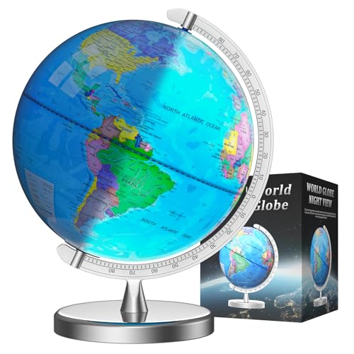 Voxelure 12' Illuminated World Globe for Children & Adults, Globe Lamp with World Map for Kids, Stable Heavy Metal Base, Interactive STEM Learning...