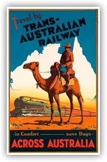Squiddy Trans-Australian Railway Vintage Travel - Vinyl Sticker for Car, Laptop, Notebook (6" high)