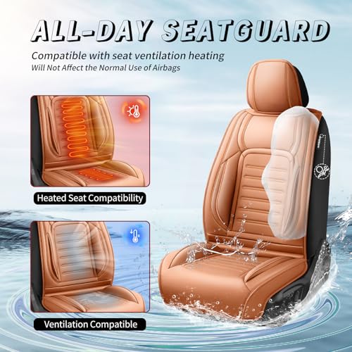 Image of Fit Equinox Premium Leather Car Seat Covers Compatible with Chevy Equinox 2011-2026, Breathable, Wear Resistant, Airbag Compatible, All-Weather Protection & Full Coverage, Full Set Brown