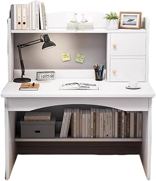 KCNN White Compact Modern Desk with Cabinet Door and Book Stand, 80cm
