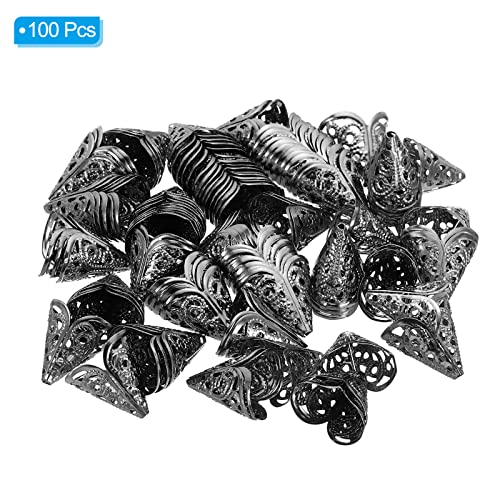 Tapas de cuentas de flores PATIKIL: 100 espaciadores de metal negro de 16mm para hacer joyas 4