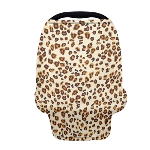 Image of Forchrinse Beige Leopard Car Seat Cover for Babies Soft Breathable Breastfeeding Nursing Cover Elastic Infant Carseat Canopy Stroller Cover