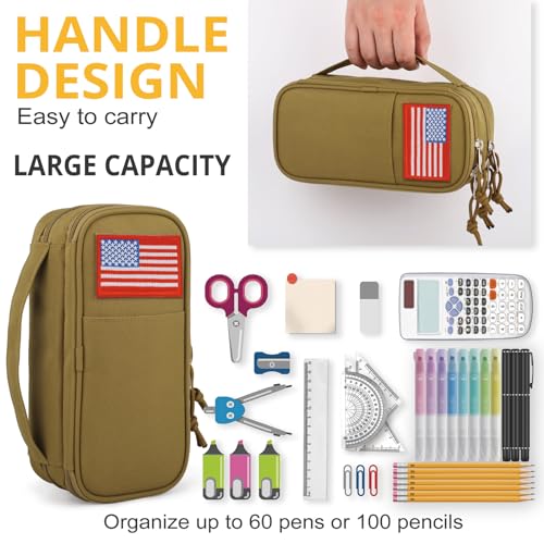 Image of ATRIPACK Tactical Pencil Case for Boy,Large Capacity Pencil Pouch,Marker Organizer Case Pen Box, Tool Bag Desk Organizer for School College Office Organizers for Kids Men Women Adult Teens(Brown)
