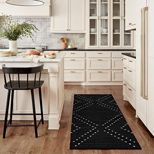 Livebox Boho Runner Rug For Hallway, 2'X6' Black Area Rug Washable Kitchen Runner, Moroccan Woven Cotton Indoor Carpet For Entryway Laundry Bedroom Living Room #TOP1