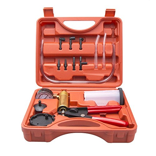 O3 OURYES Hand Held Vacuum Pump Tester Set Vacuum Gauge and Brake Bleeder Kit for Automotive with Adapters, Case