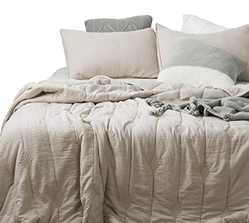 ANNA.Z HOME Ethan Comforter, Quilt, Stone Washed Microfiber 3 Pieces Set, Stitching and Embroidery, King and Queen Set Available in Solid Colors, Good for All Seasons. (Feather Gray, Queen Set)