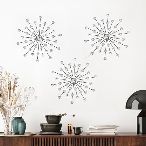 ZEXUIRU 3-Piece Black Metal Jeweled Wall Art