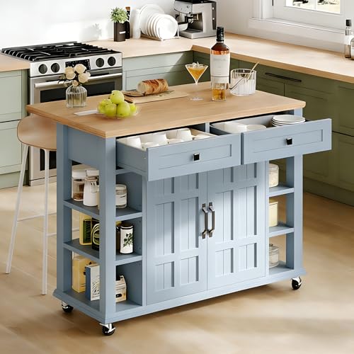 YITAHOME Kitchen Island with Drop Leaf & Power Outlet, Rolling