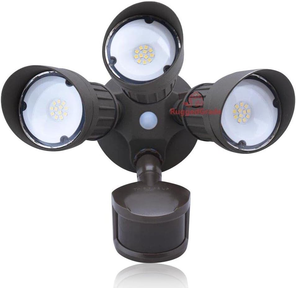 RuggedGrade 30W Lacuna II Series LED Motion Sensor Flood Light - 3,600 Lumens - 150° Sensor - 3000K Warm White - White Housing - Outdoor LED Light - DLC 5.1 Premium