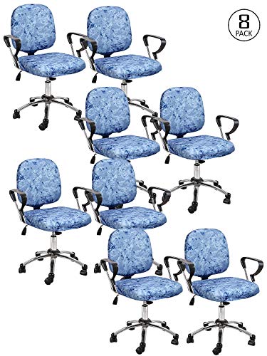 Image of Cortina Corporate Office Chair Covers | Removable Chair Protector | Executive Rotating Chair Seat Case | Stretchable Elastic Polyester Spandex Fabric | Damask Print - Beige | Chair Cover Set of 8