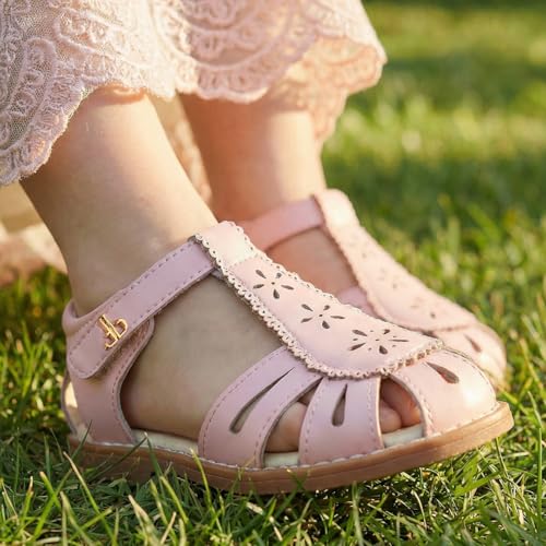 Image of THEE BRON Toddler Girls Closed-Toe Sandals Sweet Retro Cutout Summer Dress Shoes