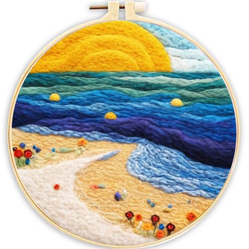 Image of SARBUTER Needle Felting Kits, DIY Wool Felt Starer Needle Felting Embroidery Kits for Beginners ，Suitable for Giftware Home Decoration (Beach Seaside)