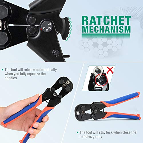 Image of iCrimp Wire Rope Cutter for Max 6mm Stainless Steel Cable | CWR60 cutter, 68HRC hard cutting blade, labor saving ratchet, for copper piano bike marine fence aircraft cables