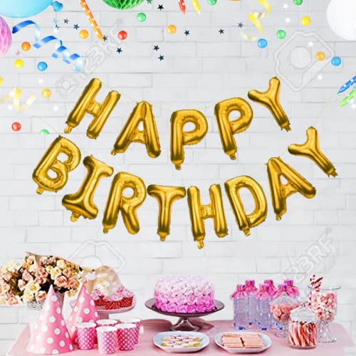 Bubble Trouble Gold Happy Birthday Foil Balloon, 16 Inch Foil Letters Birthday Banner Balloon Reusable Ecofriendly Material for Birthday Decorations and Party Supplies (Gold)