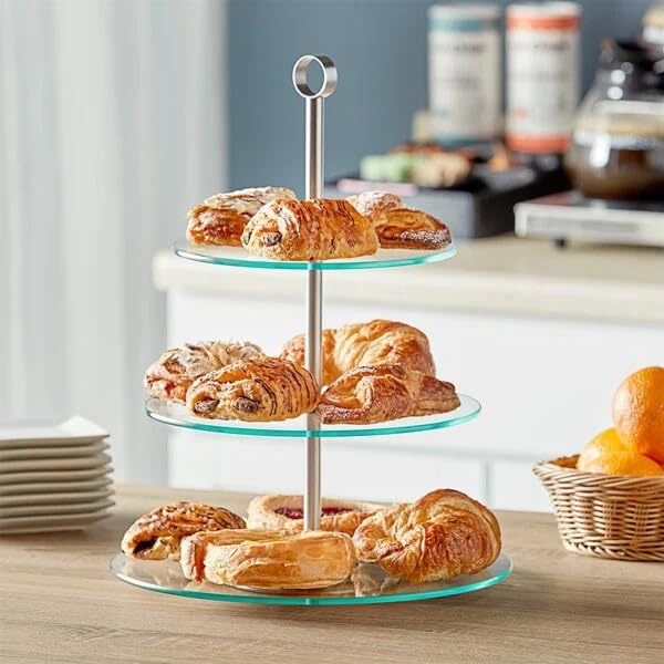 3-Tier Glass and Stainless Steel Display Stand, Dessert and Pastry Server, Cupcake Tower