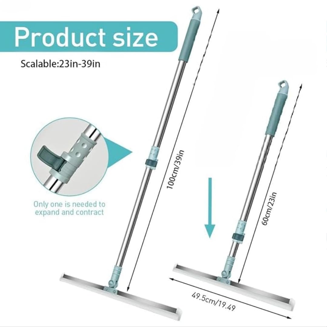 Feelon Wipers for Bathroom Floor, Heavy Duty Wiper Mop for Cleaning, 180° Rotating Squeegee Silicone Magic Broom with Extendable Handle, Multipurpose Wiper for Floor, Tiles, Marble and Kitchen