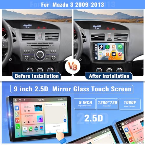 UNITOPSCI Android 13 estéreo automotivo para Mazda 3 2009-2013, 4G + 64G 8 núcleos sem fio Apple Car