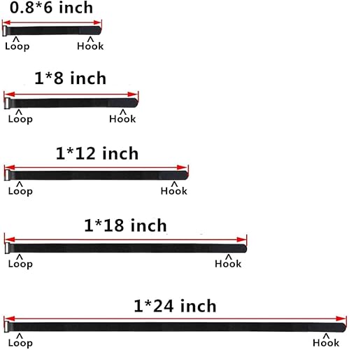 Miniatura 6 de 25 correas de cable de sujeción reutilizables negras, correas de amarre de cable de gancho y bucle de 1 pulgada x 12 pulgadas