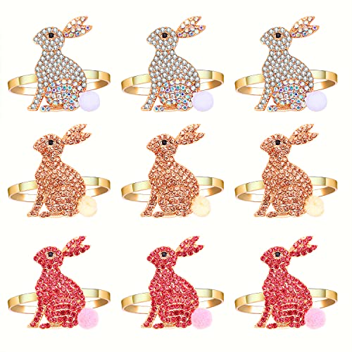 Easter Napkin Rings Set Of 9, Rhinestone Easter Bunny Napkin Holder Rings For Table Place Setting Spring Holiday Table Decor (Style H) #TOP25