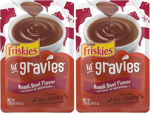 Image of Friskies Purina Lil' Gravies Roast Beef Flavor Cat Food Complement Lickable Cat Treats - 1.55 oz. Pouches,(Pack of 32)