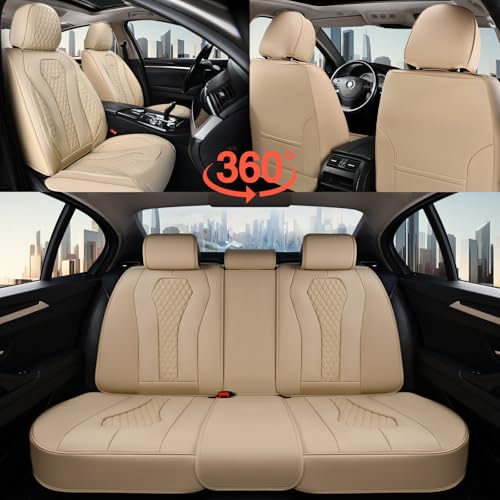 Image of Coverado Automotive Seat Covers, Car Seat Covers Full Set, Beige Car Seat Cover, Car Seat Cushion Waterproof, Front Seats Back Seat Covers, Car Seat Protector Universal Fit Most Cars