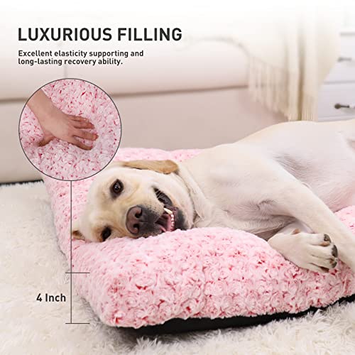 Image of KSIIA Washable Dog Beds Large Sized Dog Crate Bed Plush Mat 41 inchx27 inch Pink