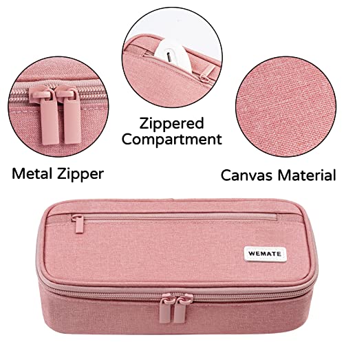 Wemate Large Pencil Case Aesthetic,Big Capacity Canvas Pencil Pouch With Zipper, Pencil Case For Women & Men, Marker Pen Case,Portable Stationery Pencil Bag For Office Pink #TOP2