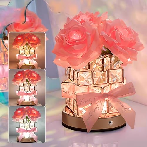 Rose Flower Lamp,Rechargeable Cordless Touch Table Lamp for Bedro...