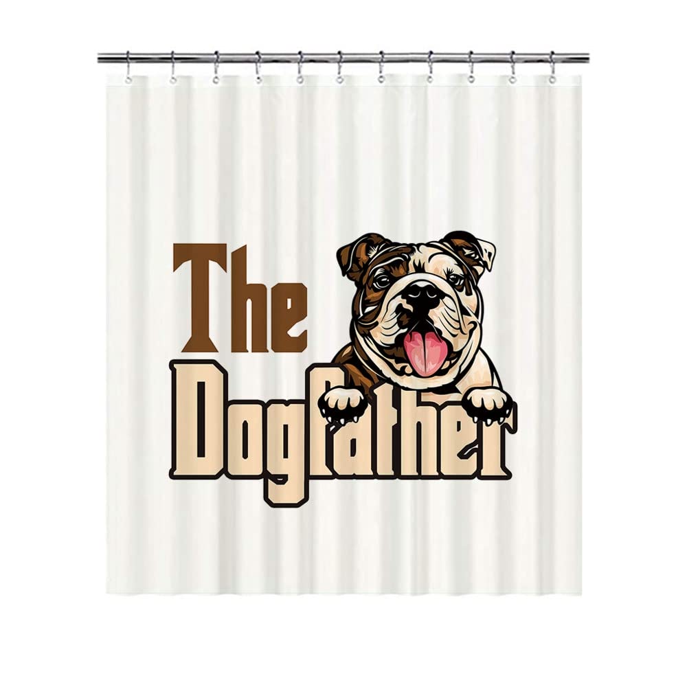 BAGEYOU The Dogfather Shower Curtains Dog English Bulldog Funny Puppy White Shower Curtains Polyester Waterproof Bathroom Curtains Decor 72x72 Inch