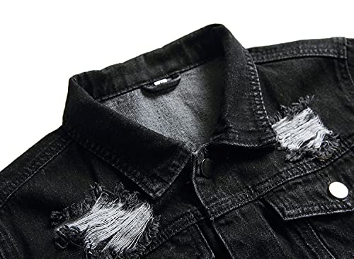 Image of Mens Denim Jacket Ripped Slim Jean Jacket Coat for Men