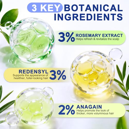 Hair Growth Serum Roll On, Hair Growth Oil with 3% Rosemary, 3% Redensyl, 2% Anagain, Hair Growth Serum Rosemary Oil for Hair Growth to Help Nourish Hair Follicles, Support Scalp Health 30ml