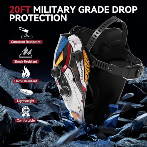 Image of ARCCAPTAIN Auto Darkening Welding Helmet, 3.94 inchX3.66 inch Large Viewing Screen True Color Welding Hood with 4 Arc Sensor Solar Powered, Wide Shade 4-5 /5-9 /9-13 Welding Mask (Mobile Fighter)