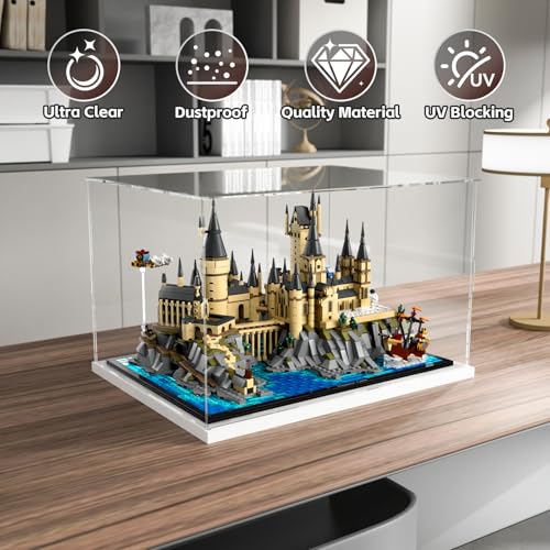 Image of Choowin Acrylic Display Case for Lego Hogwarts Castle 76419 for Lego Himeji Castle 21060, Thickened Clear Acrylic Display Cases for Collectibles, Assemble Dustproof Display Box with Door, White