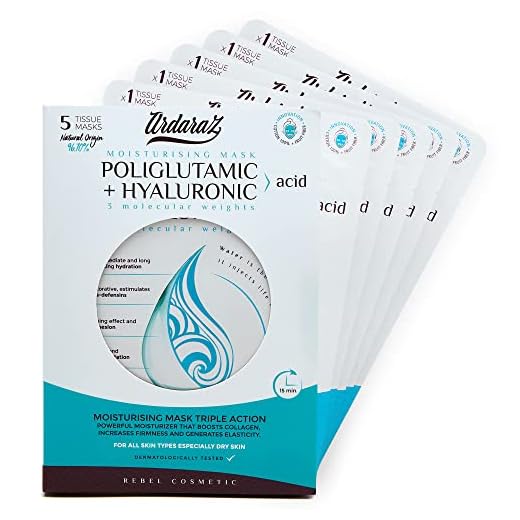 Ardaraz Mascarilla Facial Hidratante con Acido Hialurónico y Poliglutámico. Mascarillas para la cara Antiarrugas para más elasticidad y volumen. Mascarillas faciales pack de 5.
