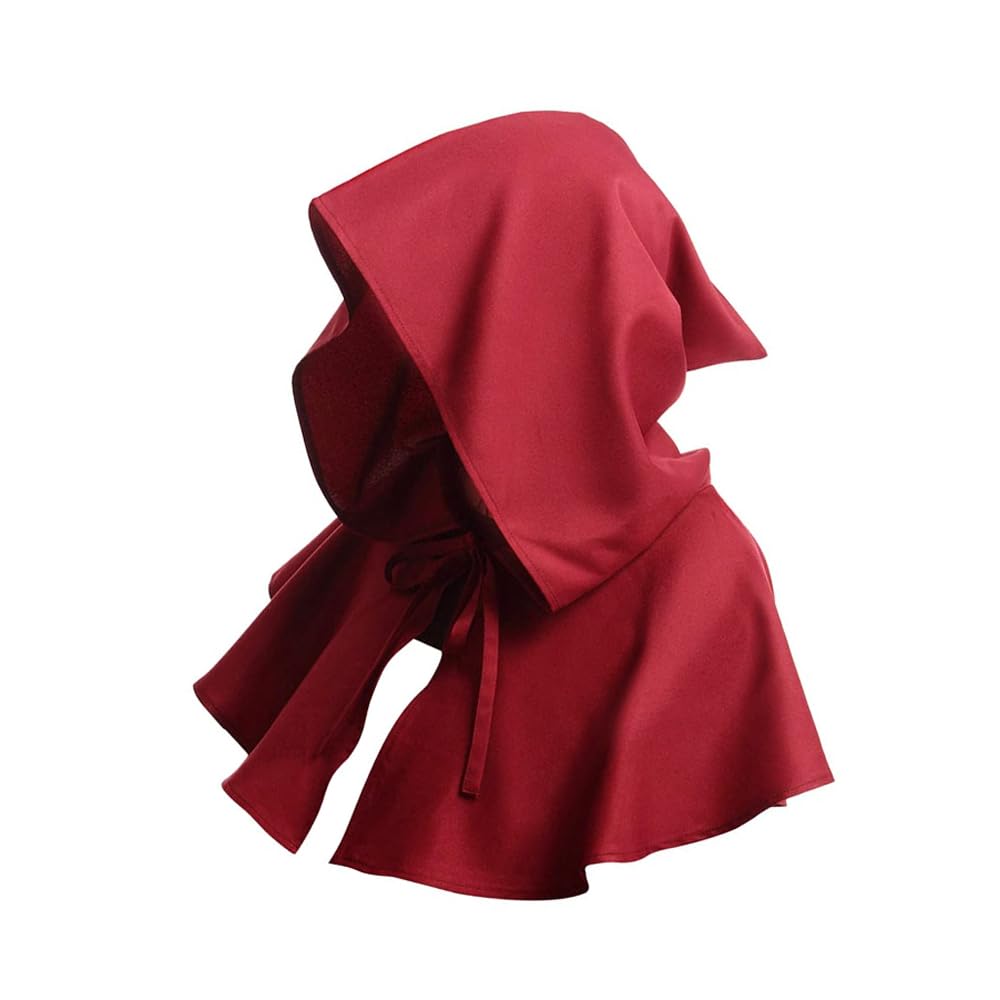 Laroal Vintage Medieval Cape Hat Unisex Medieval Cape Hat Gothic Cloak Red Hood Hooded Robe Medieval Cape Hat For Role Play Party Masquerade (Red) - Image 2