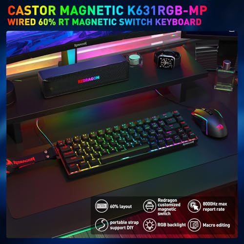 Image of Redragon K631 HE Rapid Trigger RGB Gaming Keyboard, 68 Keys Wired Mechanical Keyboard w /Hyper-Fast Actuation, Hall Effect 8K Polling Magnetic Switch, Actuation Point Adjustable, Strap Version