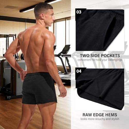 AMY COULEE Mens Workout Shorts 3 inch Cotton Gym Shorts Casual Lounge Short Pants with Pockets4