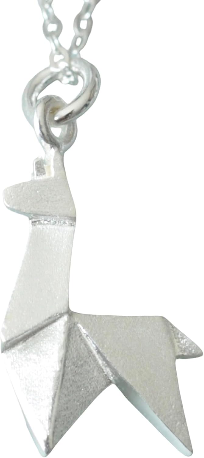 Origami Llama Necklace in Sterling Silver with 16" Chain