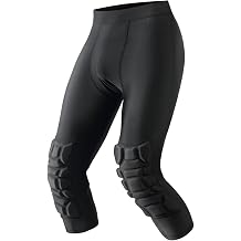 Men Basketball Leggings with Knee Pads, 3/4 Padded Compression Pants with Cup Pocket